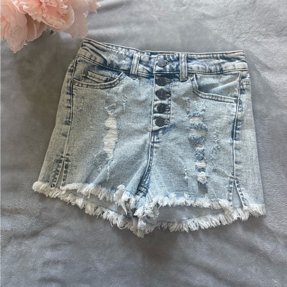 Distressed Light Blue Denim Shorts- ban•jara - Picture 1 of 7